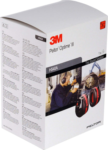 3M Peltor Optime III Ear Defenders Adults - RRP £29.99 - Protective Earmuffs with Headband, Hearing Protection Against High Noise Levels in Industrial Settings, 35 dB, Black/Red