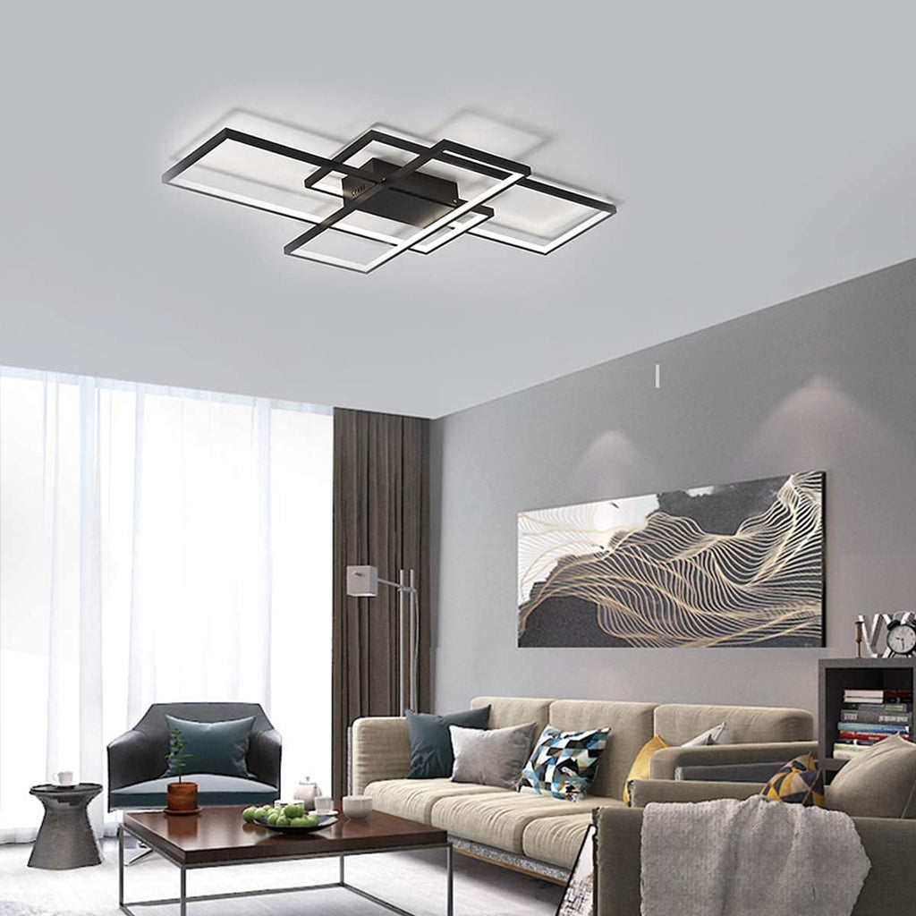 JIINOO LED Ceiling Light,75W Modern Ceiling Lamp RRP - £79.99 ,3-Squares Aluminum Acrylic Black LED Chandelier, Modern Simple Flush Mount Ceiling Light Fixture for Dining Living Room Study Kitchen,Cool White/6000K