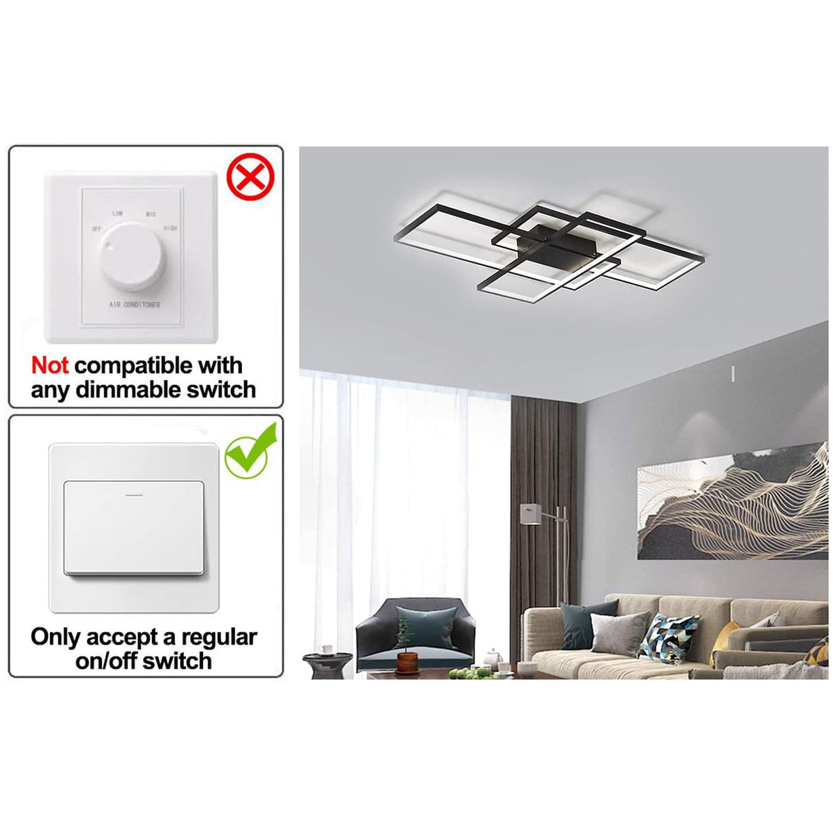JIINOO LED Ceiling Light,75W Modern Ceiling Lamp RRP - £79.99 ,3-Squares Aluminum Acrylic Black LED Chandelier, Modern Simple Flush Mount Ceiling Light Fixture for Dining Living Room Study Kitchen,Cool White/6000K