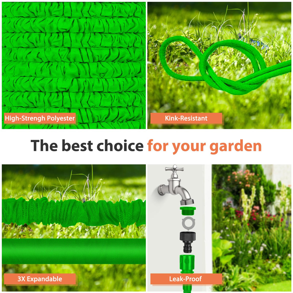 Expandable Garden Hose 100ft Lightweight Flexible with 8-Pattern Spray Gun & Fittings – 100ft
