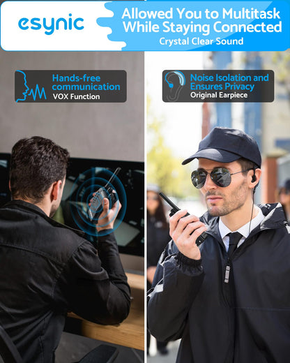 eSynic 2Pack Professional Walkie Talkies RRP - £22.99 for Adults Rechargeable Walkie Talkies Best 16CH Walkie Talkies Hand Free VOX Walkie Talkies With Earpieces& LED Lights Wonderful Gifts For Adults Kids etc