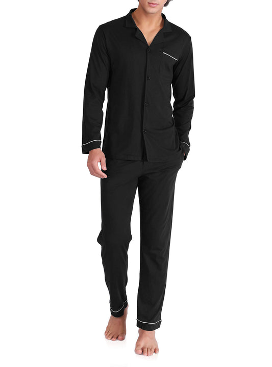 Men's Cotton Sleepwear RRP - £42.99 Button-Down Pajamas Set – Blue