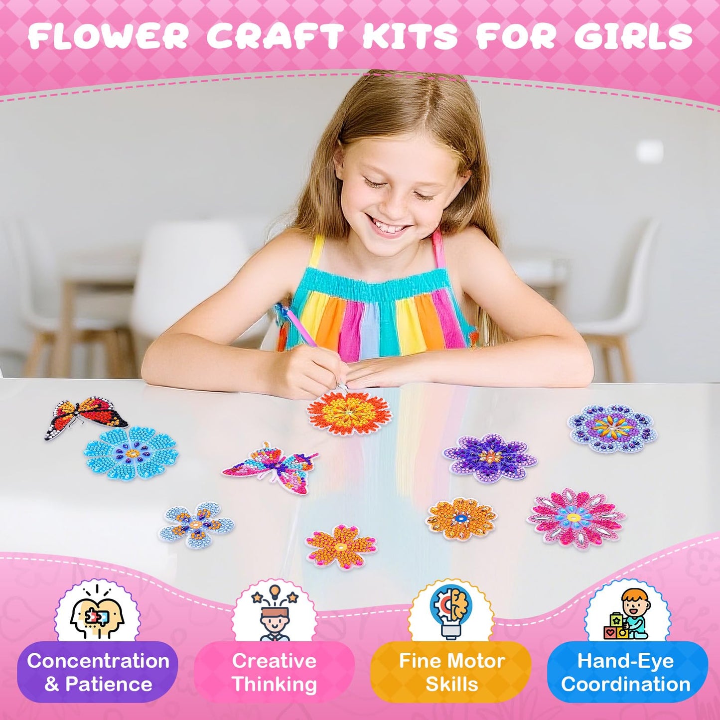 Diamond Art Flower Bouquet Craft Kit for Kids - RRP £9.99 – Ages 5-10