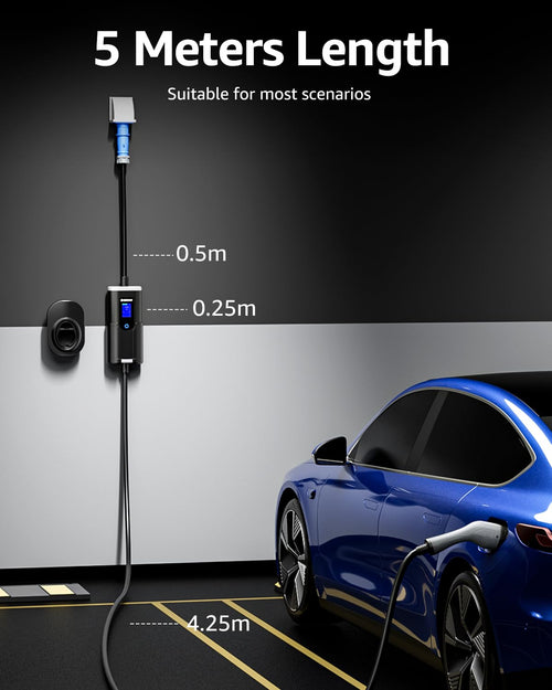 7kW Type 2 to CEE EV Charging Cable Adjustable 6–32A IP65 LED Display – 5m