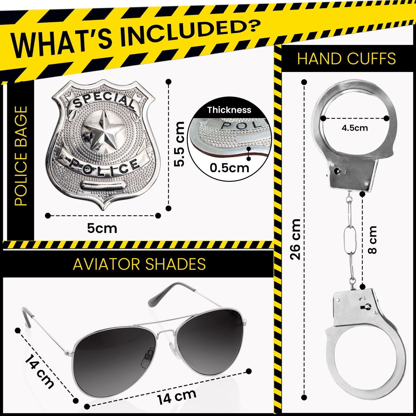 Adults Police Costume Accessories Set – Sunglasses, Handcuffs, Badge - RRP £6.99 – Fancy Dress