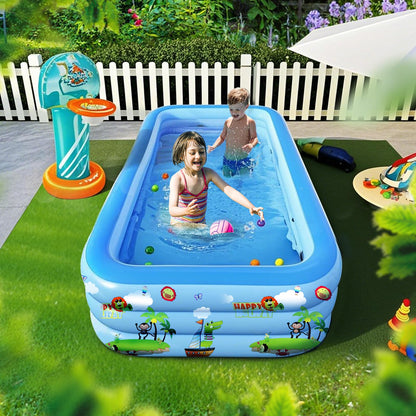 GALAXYER Inflatable Paddling Pool RRP - £39.99 with Cartoon Prints, 3 Rings Large Rectangular Family Swimming Center for Kids Toddlers Adult, Indoor Outdoor Garden Swimming Pool, 205 × 125 × 50 CM