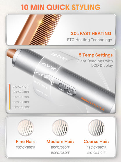 SHEGLAM Anti-Burn Hot Comb Insulated Styler Gloss Pro Coating 5 Temps LCD Universal Voltage – Black