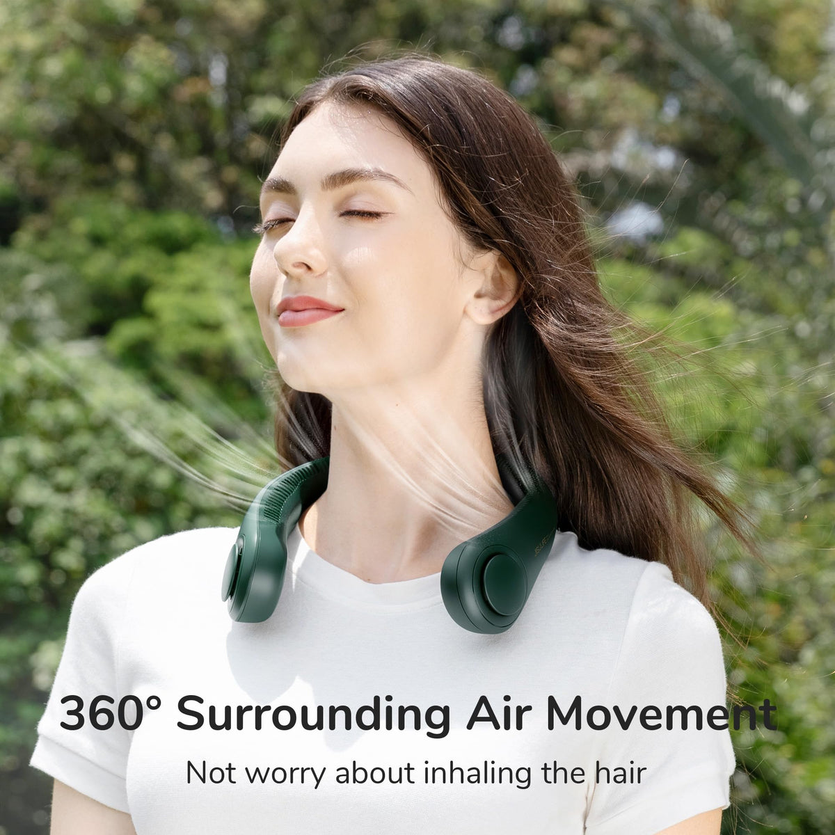 JISULIFE Portable Neck Fan RRP - £37.99, Hands-Free Bladeless, 5 Speeds, 4000 mAh Battery Operated Wearable Personal Fan, Twistable, Rechargeable, Gift for Women Men-Dark Green