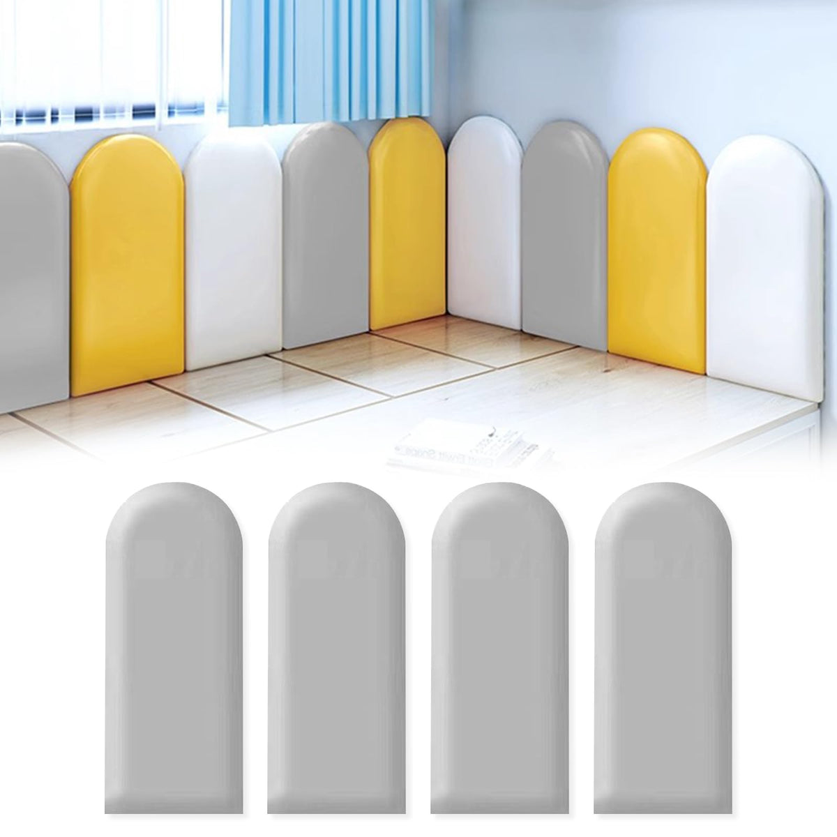 Anti-Collision 3D Wall Stickers Soft Cushion Padding RRP - £35.99 40x20cm 4-Pack Self-Adhesive Shockproof – Light Grey