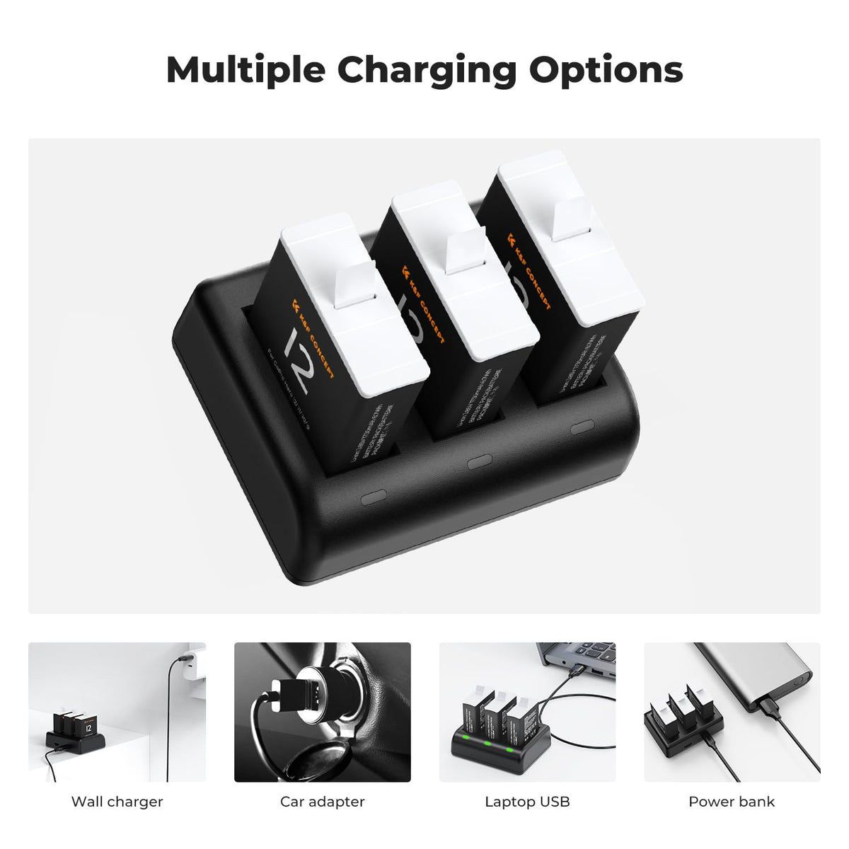 K&F CONCEPT 3-Pack Replacement Battery for Go Pro 12 RRP - £34.99, Enduro Batteries & 3-Channel Quick Charger Compatible with Go Pro Hero 12/11/10/9 Action Cameras, 1730mAh
