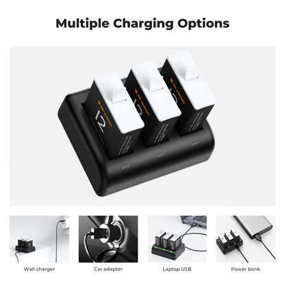K&F CONCEPT 3-Pack Replacement Battery for Go Pro 12 RRP - £34.99, Enduro Batteries & 3-Channel Quick Charger Compatible with Go Pro Hero 12/11/10/9 Action Cameras, 1730mAh