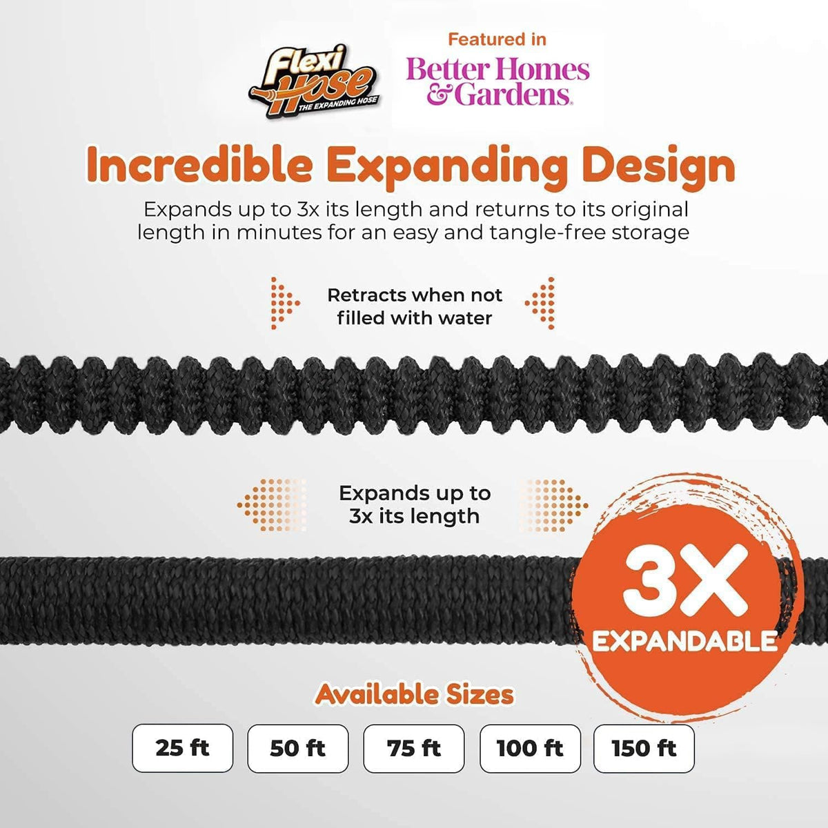 Expandable Garden Hose RRP - £25.99 50ft with 8-Function Nozzle No-Kink Brass Fittings