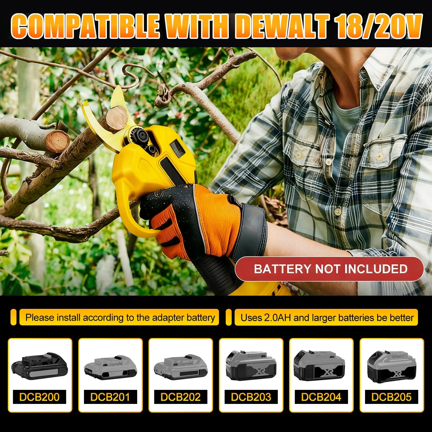 Cordless Electric Pruning Shears - RRP: £109.99 - 45mm Cutting Telescopic Pole 2m Long Reach Compatible with 18V/20V Batteries – 2m