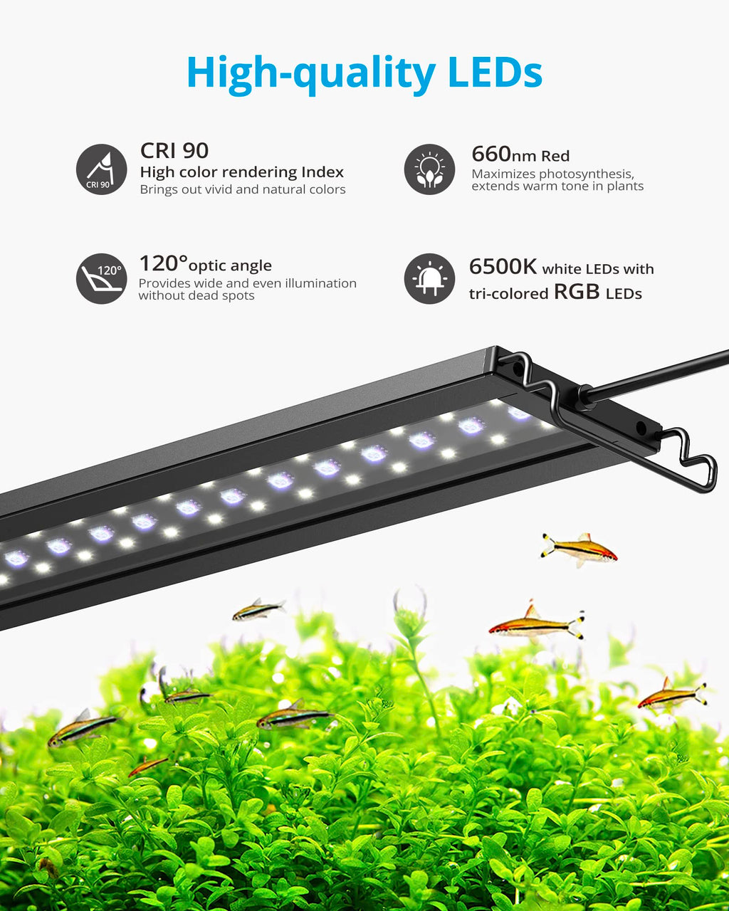 NICREW C10 24/7 Aquarium Light with Remote RRP - £39.99, Full Spectrum Fish Tank LED Light for Planted Freshwater Tanks, IP67 Waterproof, Adjustable Brackets Fits for Aquariums 58-75 cm