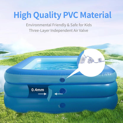 GALAXYER Inflatable Paddling Pool RRP - £39.99 with Cartoon Prints, 3 Rings Large Rectangular Family Swimming Center for Kids Toddlers Adult, Indoor Outdoor Garden Swimming Pool, 205 × 125 × 50 CM