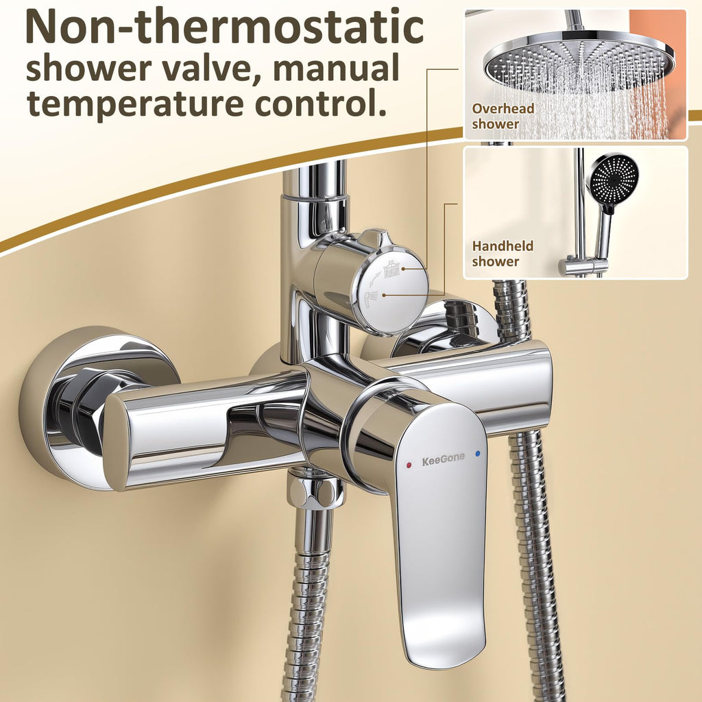KeeGone Height-Adjustable Shower System RRP - £89.99 with Rain Shower & Hand Shower – Stainless Steel