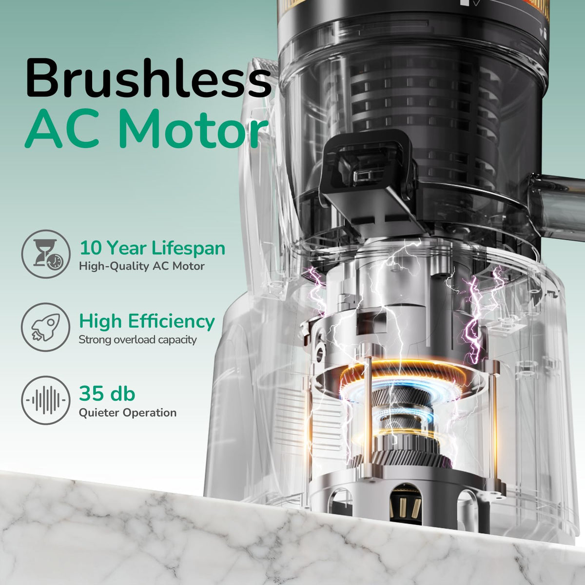 Masticating Cold Press Juicer RRP - £149.99 2.6L 150mm Feed Chute 3-in-1 Strainers Brushless Motor – Space Grey