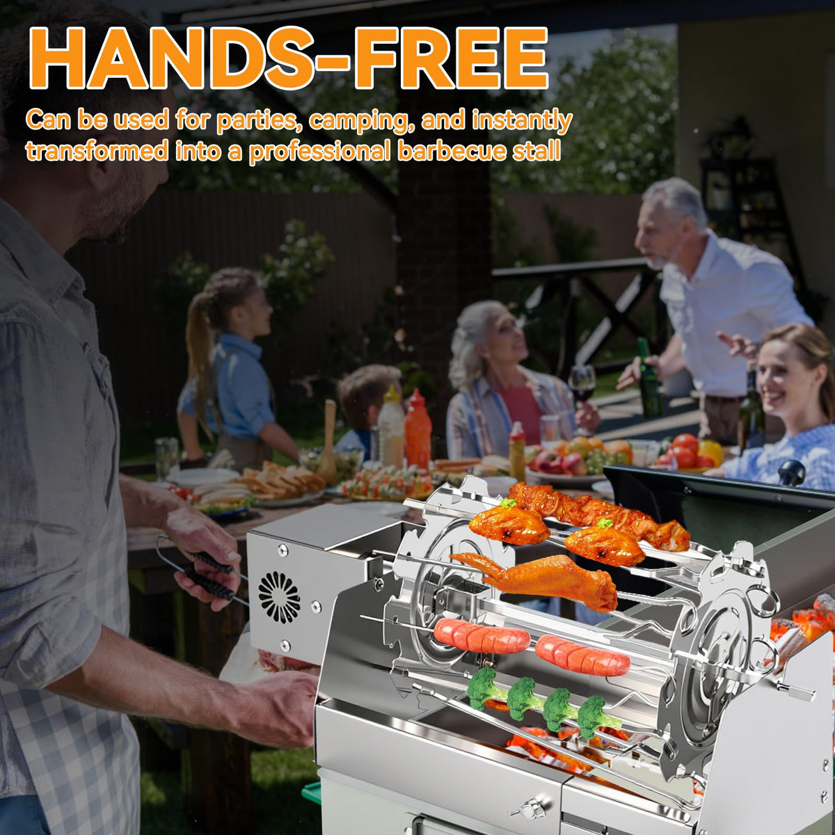 Stainless Steel Rotating BBQ Vegetable Grill Basket RRP - £18.99 Auto Rolling Skewers Type-C Charging Plug-In – Stainless