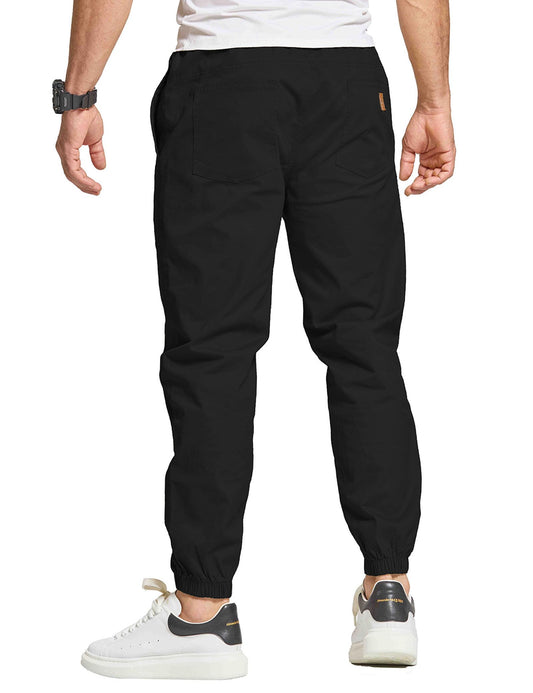 JustSun Mens Casual Chinos Trousers Joggers RRP - £26.99 Elasticated Waist Trousers for Men Cotton Pants Gym Sports Tracksuit Bottoms Drawstring Sweatpants with Pockets Black XXL