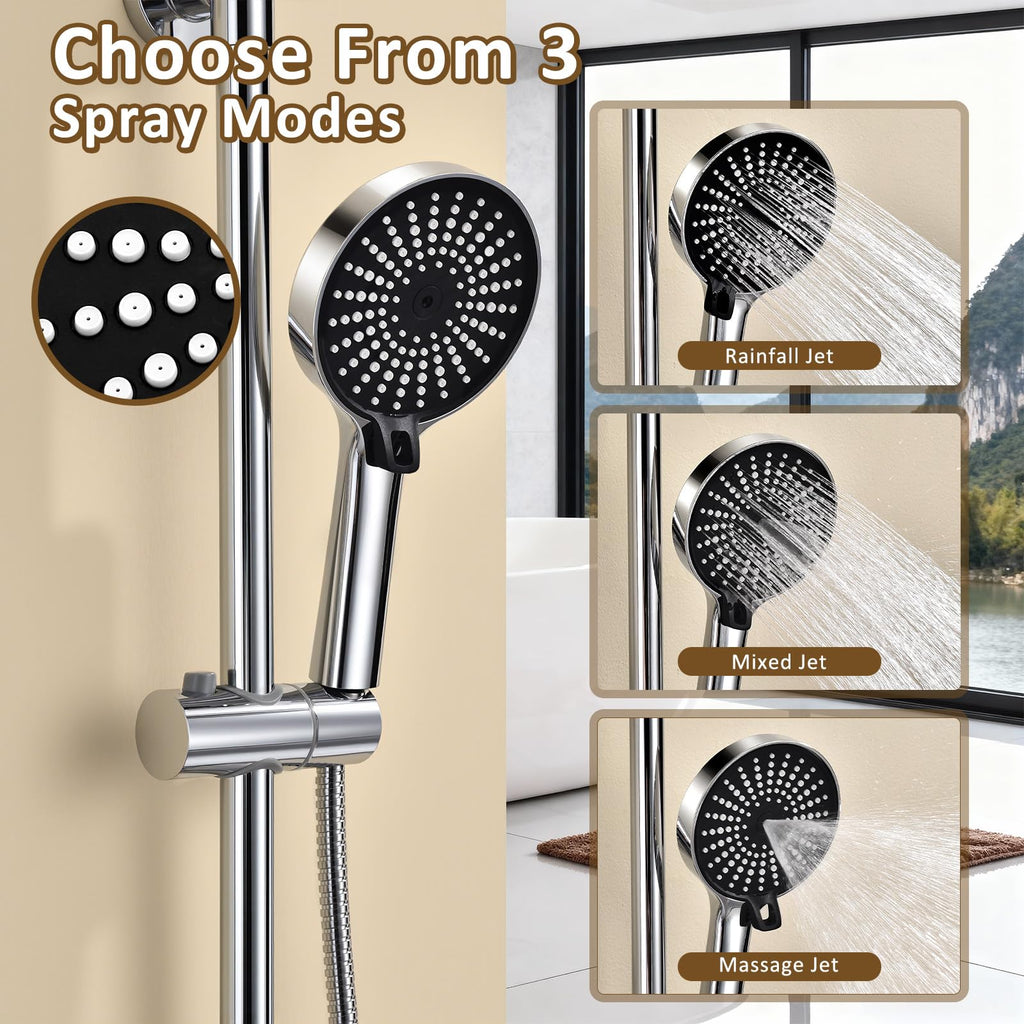KeeGone Height-Adjustable Shower System RRP - £89.99 with Rain Shower & Hand Shower – Stainless Steel