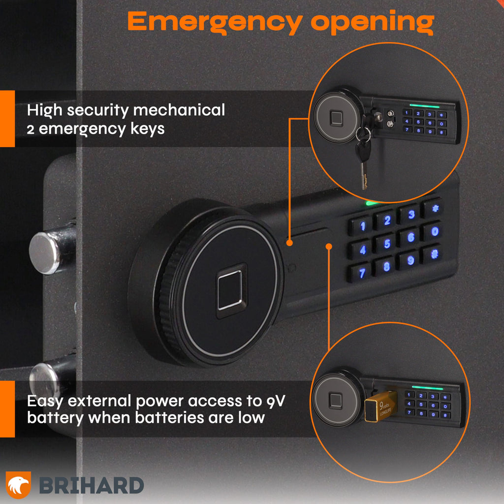 Brihard Business XL Safe RRP - £225 60L Fingerprint Sensor Fireproof 2 Shelves A4 Document – Black