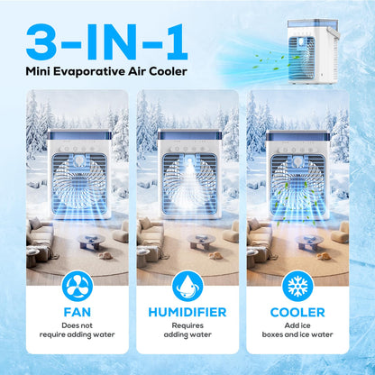Portable 3-in-1 Evaporative Air Cooler RRP - £39.99 USB 1000ml Timer RGB – White
