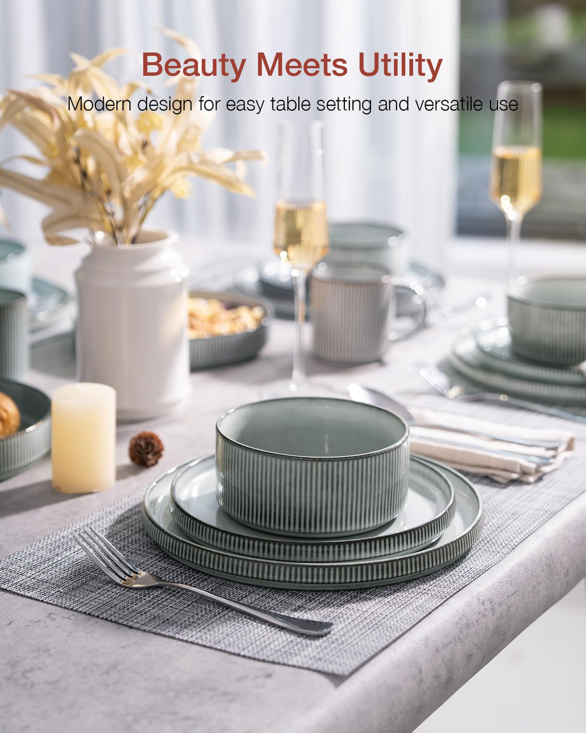 Richmount Star Plates and Bowls Set RRP - £59.99, 12 Pieces Dinner Set for 4, Stoneware Dinnerware Sets with Dinner Plates/Salad Plate/Cereal Bowls, Dishwasher & Microwave Safe, Smoky Blue
