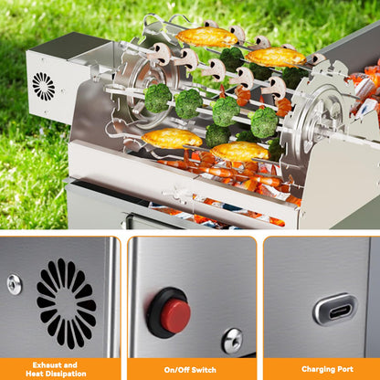 Stainless Steel Rotating BBQ Vegetable Grill Basket RRP - £18.99 Auto Rolling Skewers Type-C Charging Plug-In – Stainless