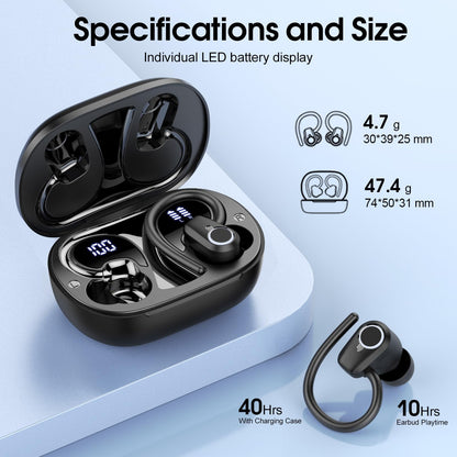 Wireless Earbuds RRP - £19.99, Bluetooth 5.3 Headphones with 4 ENC Noise Canceling Mic, 50H Stereo Dual LED Display Ear Buds, Sport Wireless Earphones with Earhooks, IP7 Waterproof Wireless Headphones Gym, Blue