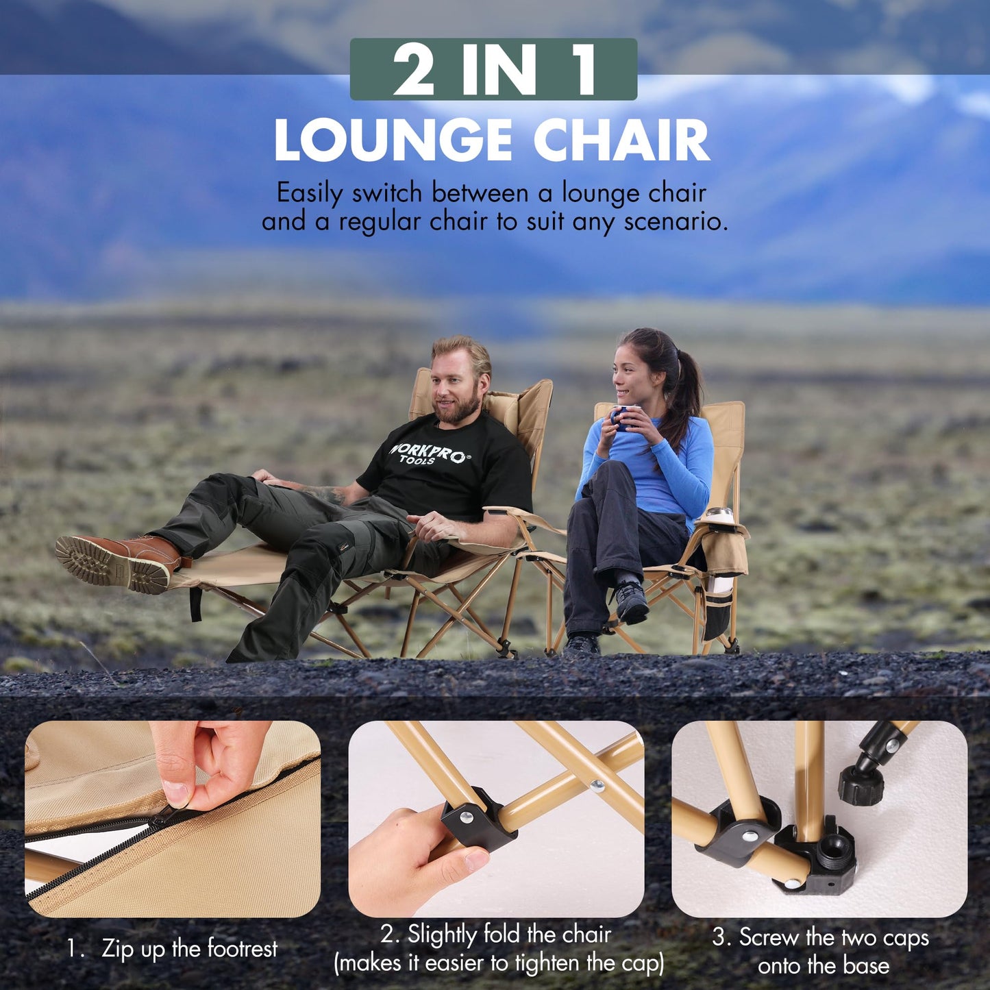 Reclining Camping - RRP £39.99 - Chair 2-in-1 Removable Footrest Adjustable Headrest