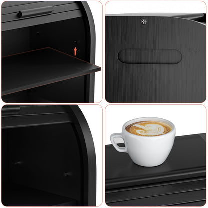 Bamboo Bread Bin RRP - £34.99 2-Layer Roll-Top Bread Storage with Removable Layer Self Assembly – Black