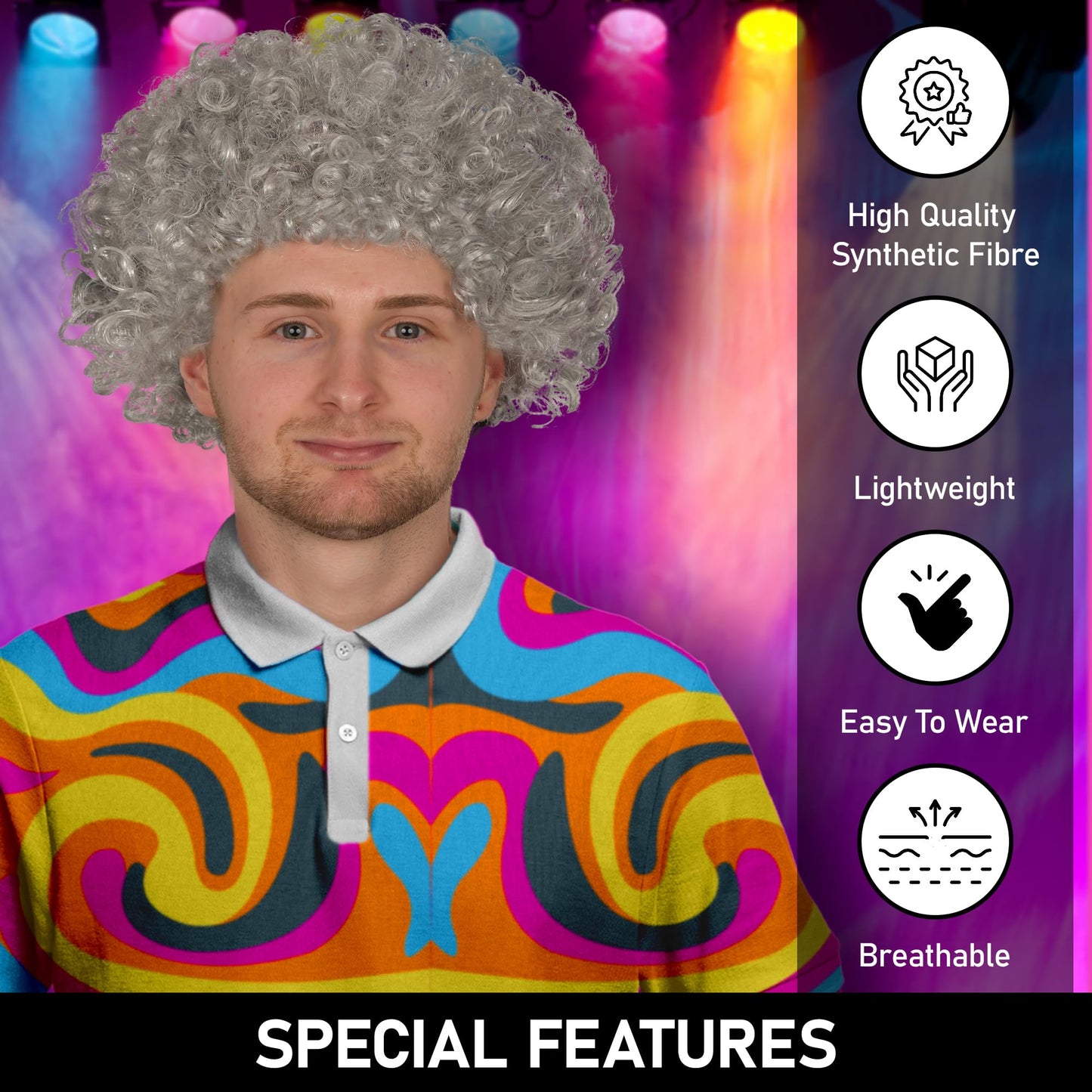Men's Afro Wig Curly Synthetic Hair Fancy Dress Accessory - RRP £8.99 – 70s Disco
