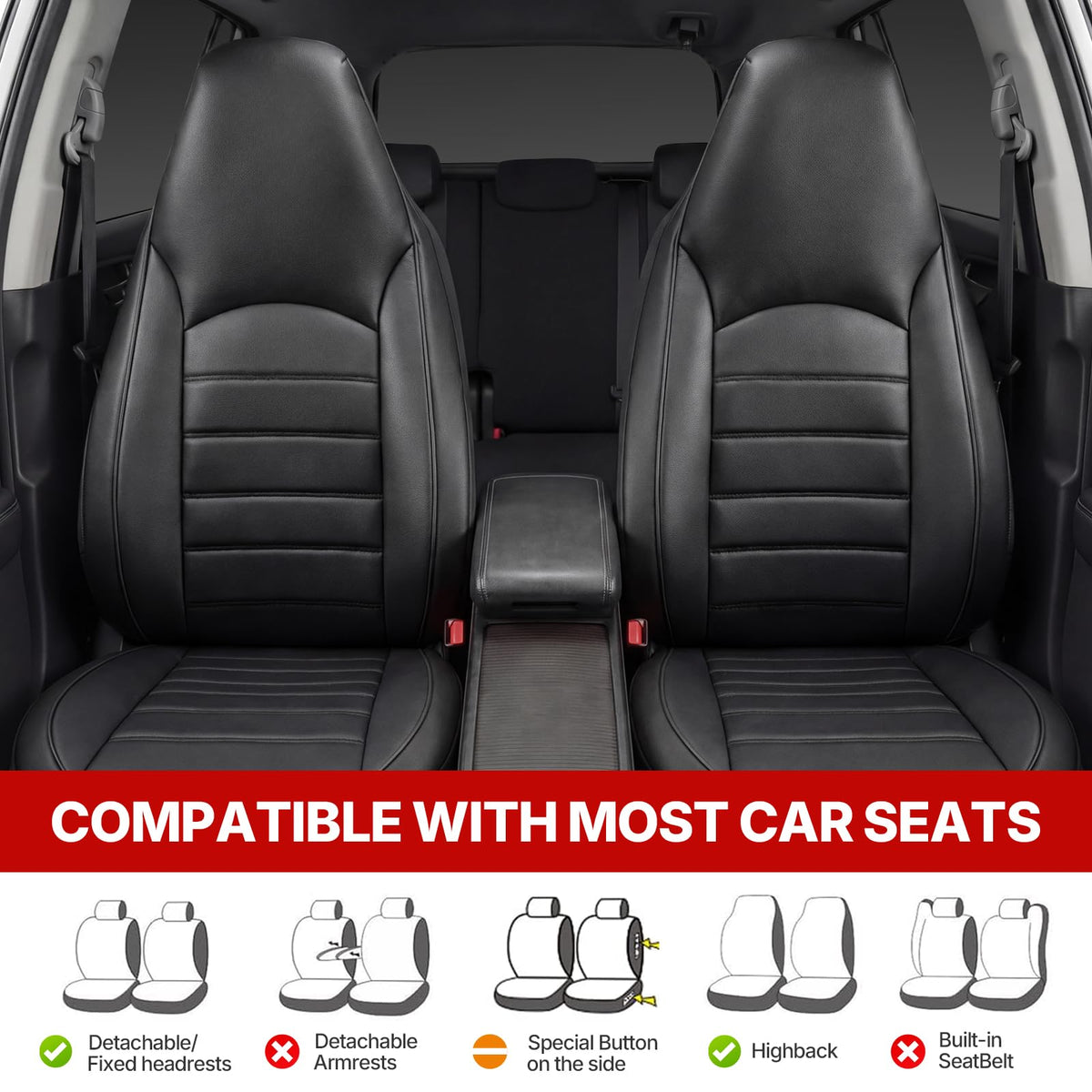 Universal Front Car Seat Covers RRP - £32.99 Waterproof PU Leather Airbag Compatible Pair – Black