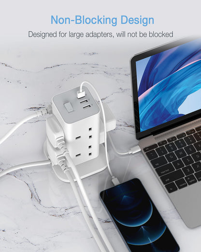 Tower Extension Lead  RRP - £26.99 3M with 3 USB Slots, TESSAN Extension Cable 8 Way Multi Socket Plug with Switch, Surge Protected Power Strip for Home, Office, Kitchen Supplies