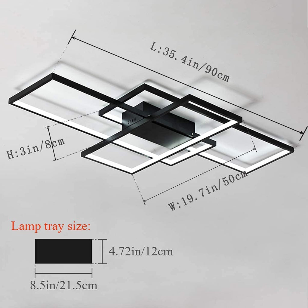 JIINOO LED Ceiling Light,75W Modern Ceiling Lamp RRP - £79.99 ,3-Squares Aluminum Acrylic Black LED Chandelier, Modern Simple Flush Mount Ceiling Light Fixture for Dining Living Room Study Kitchen,Cool White/6000K