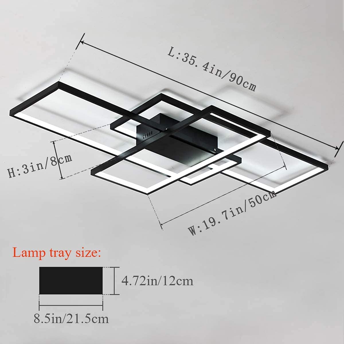 JIINOO LED Ceiling Light,75W Modern Ceiling Lamp RRP - £79.99 ,3-Squares Aluminum Acrylic Black LED Chandelier, Modern Simple Flush Mount Ceiling Light Fixture for Dining Living Room Study Kitchen,Cool White/6000K