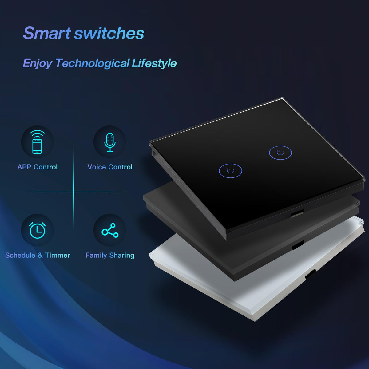 BSEED Smart Light Switch RRP - £39.99 2 Pack Smart Alexa 3 Gang 2 Way WiFi Switchable Switches, Glass Panel Wall Light Switch Black, Goggle/Voice Control, Sharing Devices (Neutral Wire Required)