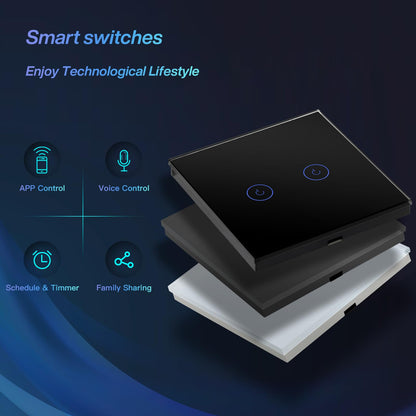 BSEED Smart Light Switch RRP - £39.99 2 Pack Smart Alexa 3 Gang 2 Way WiFi Switchable Switches, Glass Panel Wall Light Switch Black, Goggle/Voice Control, Sharing Devices (Neutral Wire Required)