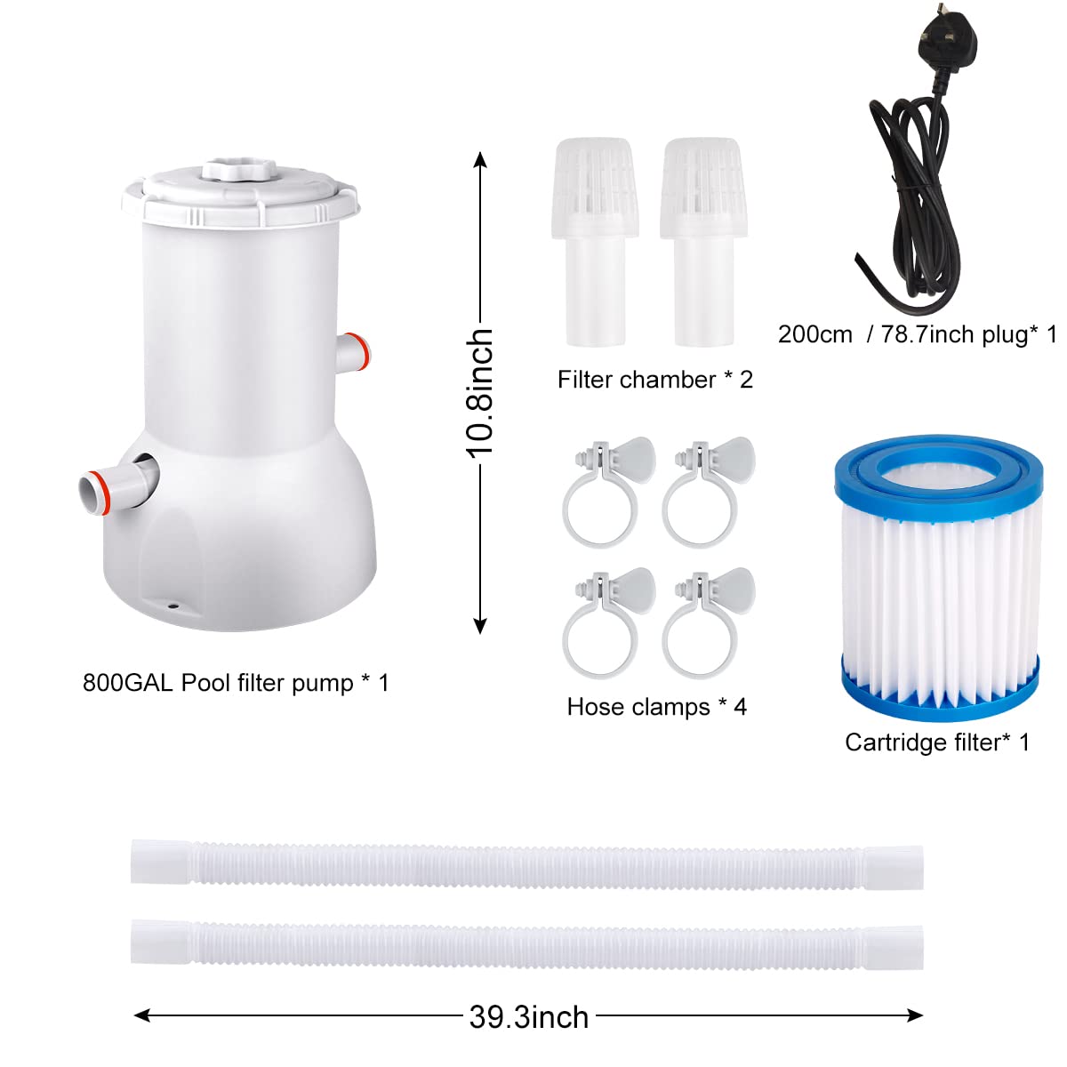 Evoio 800 Gallons Pool Filter Pump RRP - £24.99 Above Ground, Swimming Pool Filter Cartridge Pump, Electric Pool Water Pump Filter for Pools Sand Cleaning Tool Set with 1 Pool Filter Cartridge
