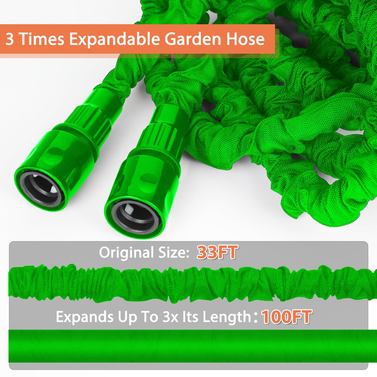 Expandable Garden Hose 100ft Lightweight Flexible with 8-Pattern Spray Gun & Fittings – 100ft