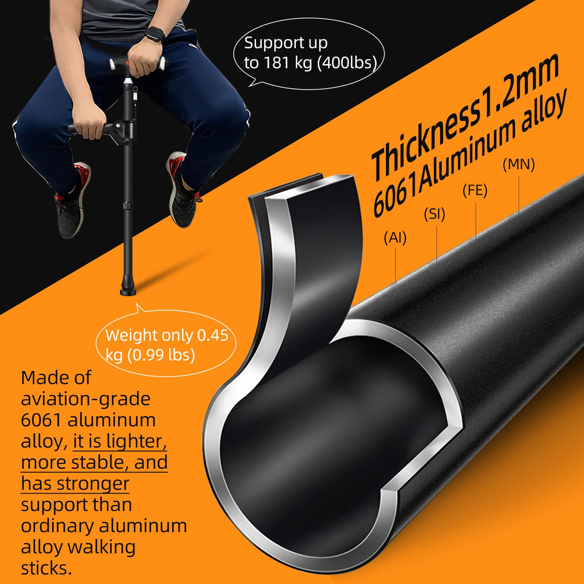 Adjustable Walking Stick RRP - £39.99 with Second Handle and LED Light for Extra Support – One Size
