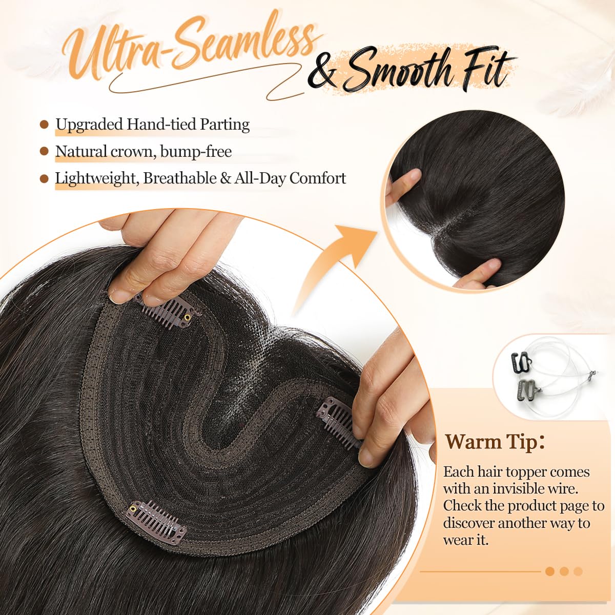 Hair Topper RRP - £39.99 20in Wavy Clip-In or Invisible Wire Seamless Blend Lightweight – 20in