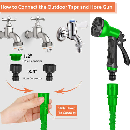 Expandable Garden Hose 100ft Lightweight Flexible with 8-Pattern Spray Gun & Fittings – 100ft