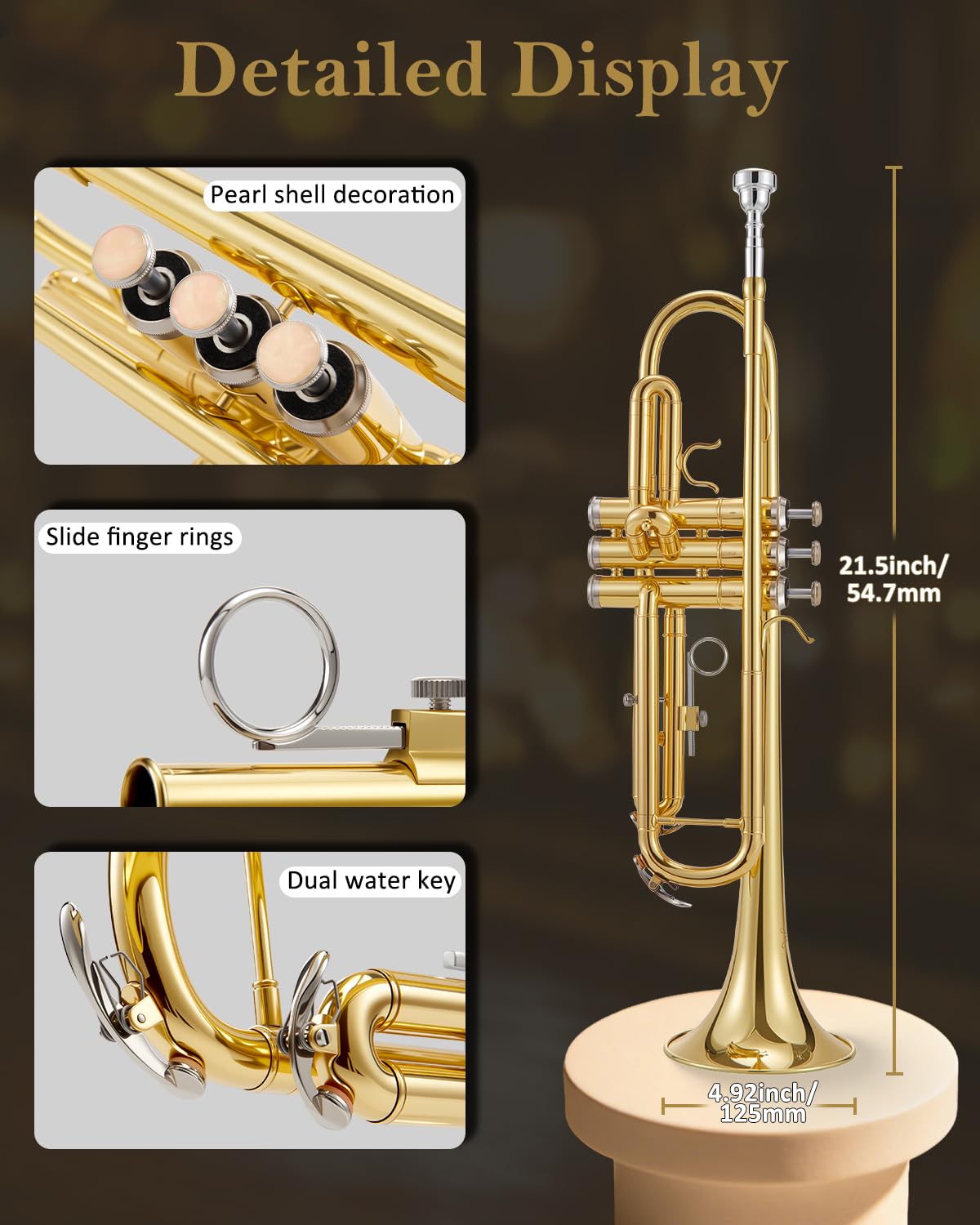 Bb Trumpet Beginner Student Set with Hard Case RRP - £139.99 7C & 3C Mouthpieces Cleaning Kit – Gold