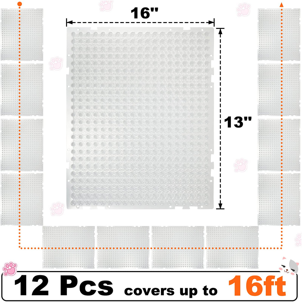 Nuanchu 12 Pieces Cat Deterrent Mat RRP - £27.99 Stool Dog Cat Repellent Mat Cat Repellent Mat with Spikes Keep Dogs off Counter Anti Pet for Outdoor Indoor Plants Garden Sofa Window(16 x 13 Inches,Clear)