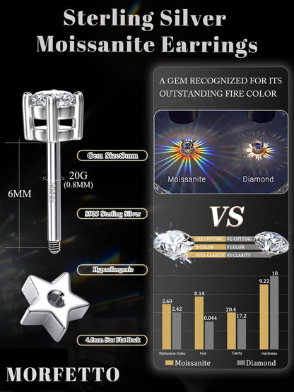 Moissanite Stud Earrings RRP - £13.99 3mm D VVS1 925 Sterling Silver 14K Gold Plated Hypoallergenic – Silver 3mm