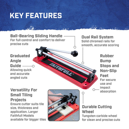 Faithfull Tile Cutter 300mm - RRP £19.99 - Manual Dual Rail Tile Cutter for Wall, Floor & Quarry Tiles up to 300mm Square, 210mm Diagonal & 10mm thick