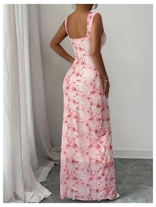 Women's Square Neck Bodycon Fishtail Maxi Dress Going Out RRP - £28.99
