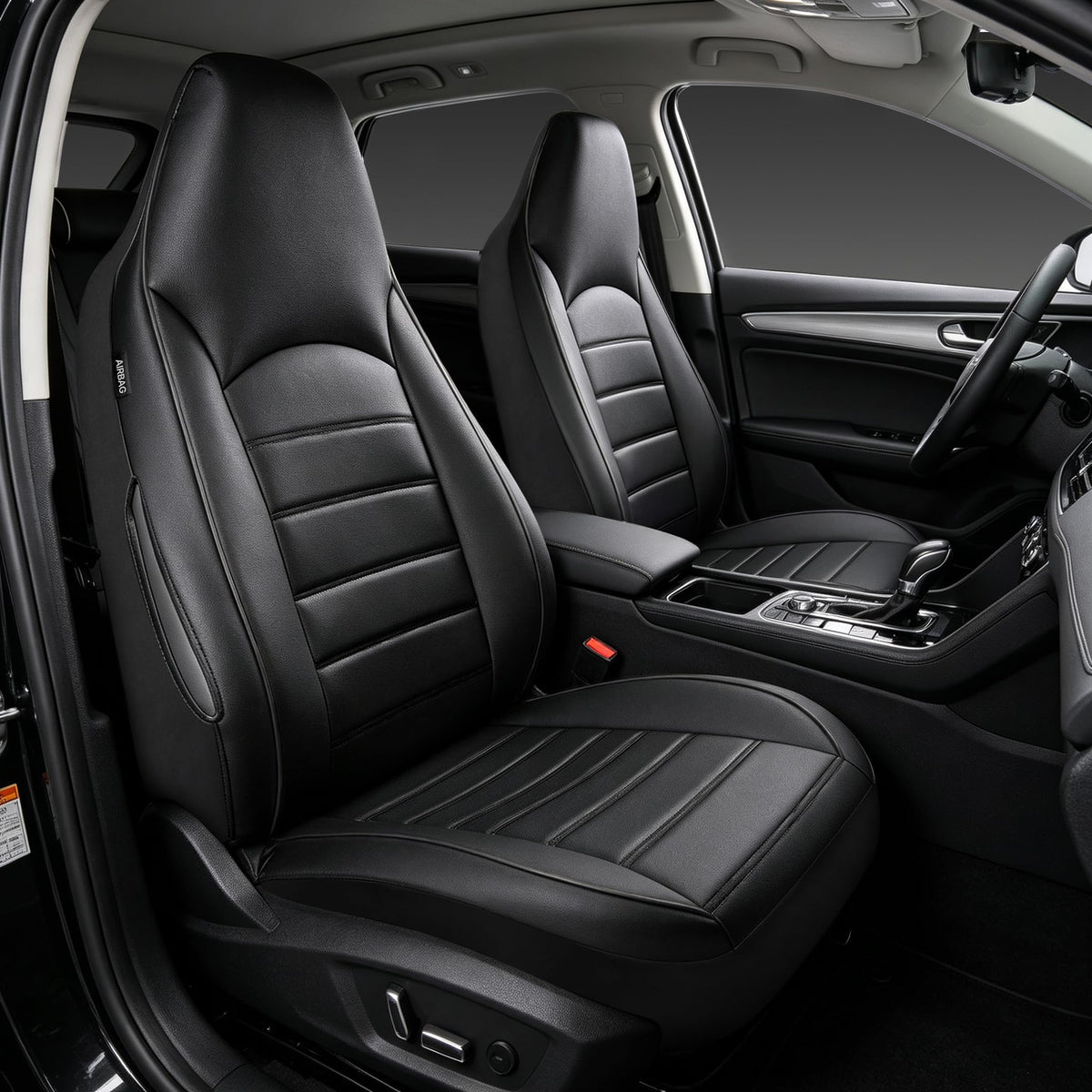 Universal Front Car Seat Covers RRP - £32.99 Waterproof PU Leather Airbag Compatible Pair – Black