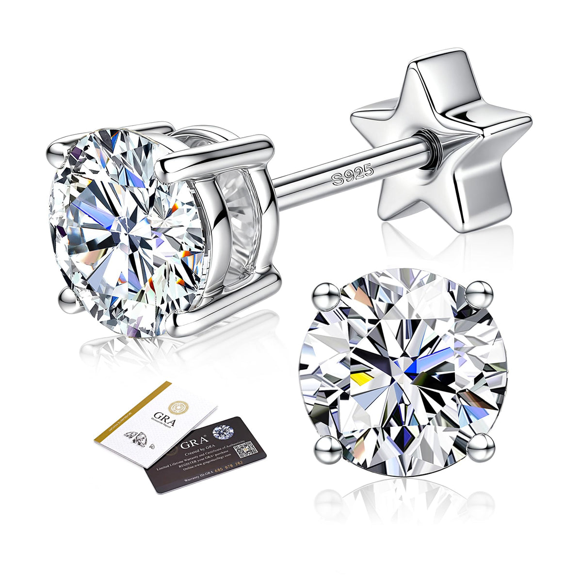 Moissanite Stud Earrings RRP - £13.99 3mm D VVS1 925 Sterling Silver 14K Gold Plated Hypoallergenic – Silver 3mm